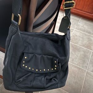 Black Leather Studded Shoulder Bag by Great American Leather